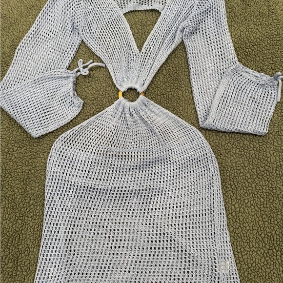 Swim suit cover up knit, Light Blue, Cutout Dress - Picture 3 of 8